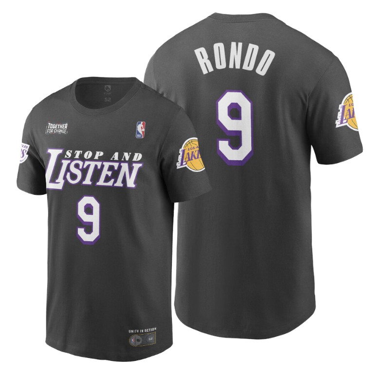 Men's Los Angeles Lakers Rajon Rondo #9 NBA Civil Justice Together For Change Black Basketball T-Shirt UEI1883GR